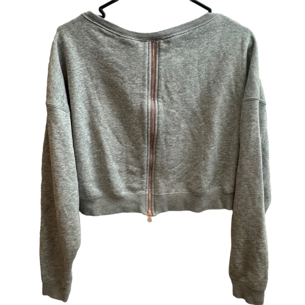 Nike Air Women Small Gray Cropped Sweatshirt Rose Gold Foil Logo Back Zip Crew - Picture 2 of 7